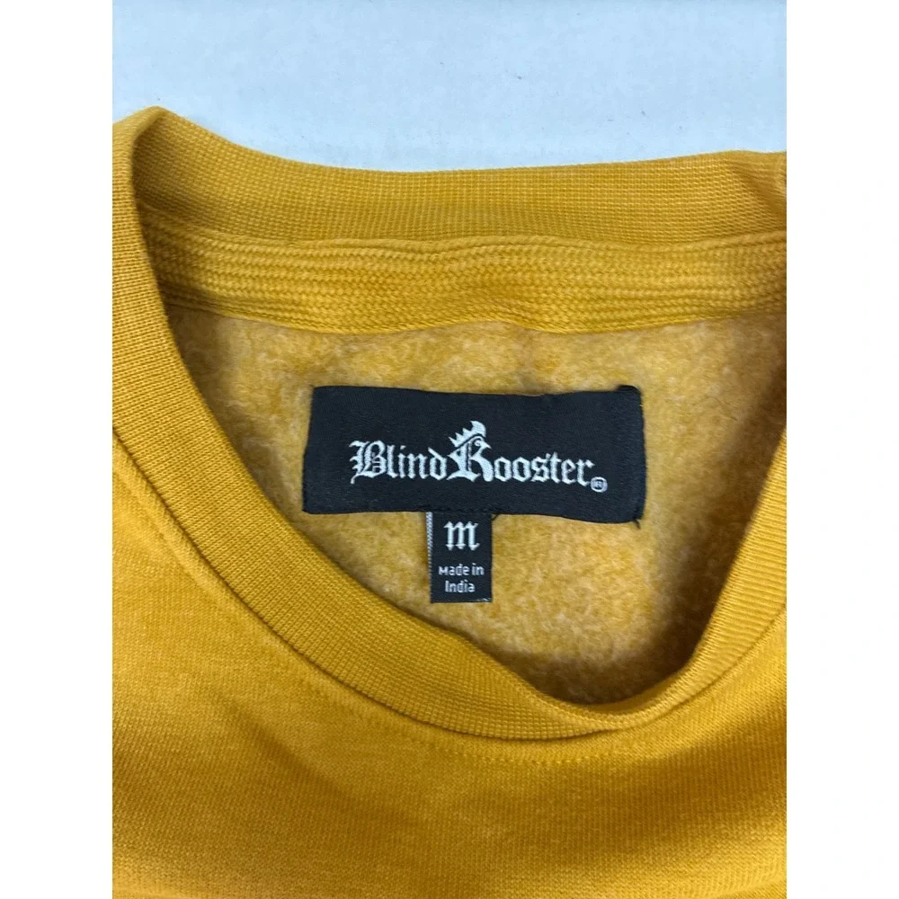 Blind Rooster Mens Mustard Yellow Embroidered Tiger Bamboo Crewneck Sweatshirt M